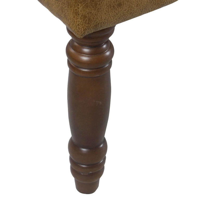 Banc long classique capitonné en similicuir coloris amande, pieds en bois, 6 points de support, bout de lit