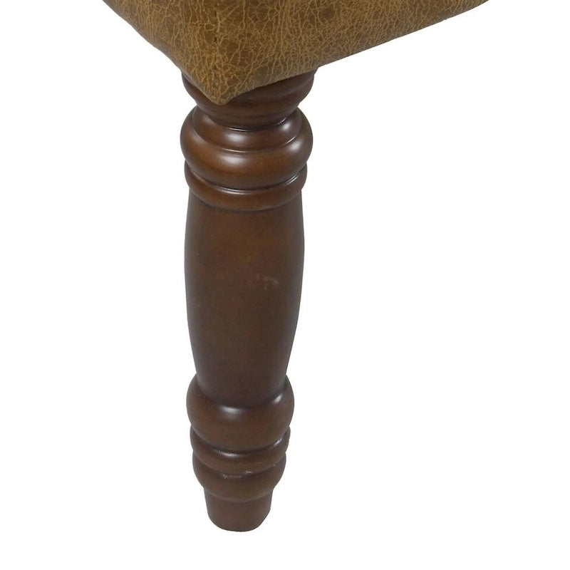 Banc long classique capitonné en similicuir coloris amande, pieds en bois, 6 points de support, bout de lit