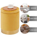 Pouf de rangement rond en velours gingembre avec garniture dorée, couvercle amovible, tabouret repose-pieds