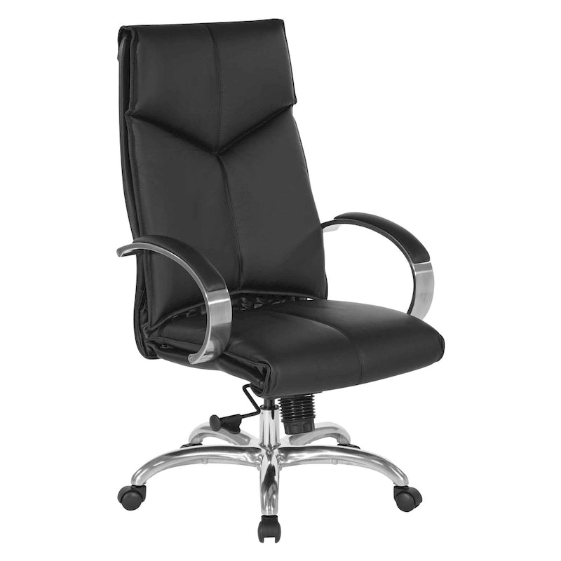 Fauteuil de bureau de direction grand dossier en cuir véritable noir avec soutien lombaire