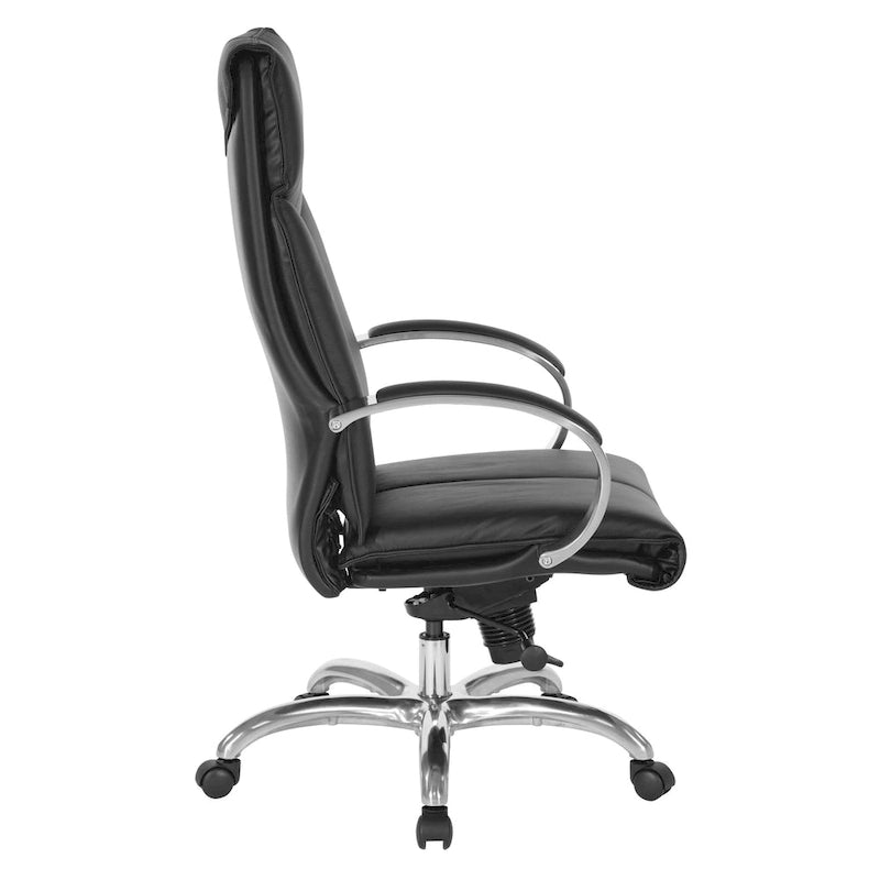 Fauteuil de bureau de direction grand dossier en cuir véritable noir avec soutien lombaire