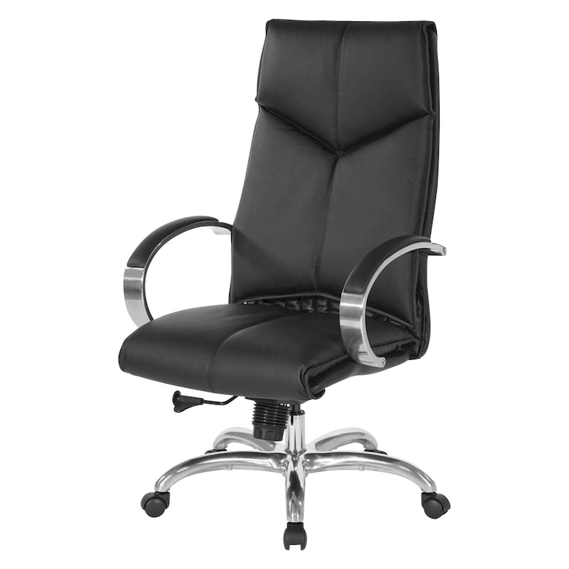 Fauteuil de bureau de direction grand dossier en cuir véritable noir avec soutien lombaire