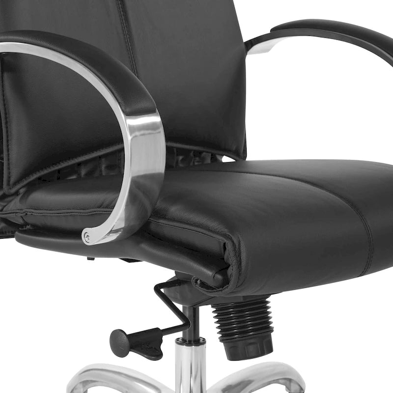 Fauteuil de bureau de direction grand dossier en cuir véritable noir avec soutien lombaire
