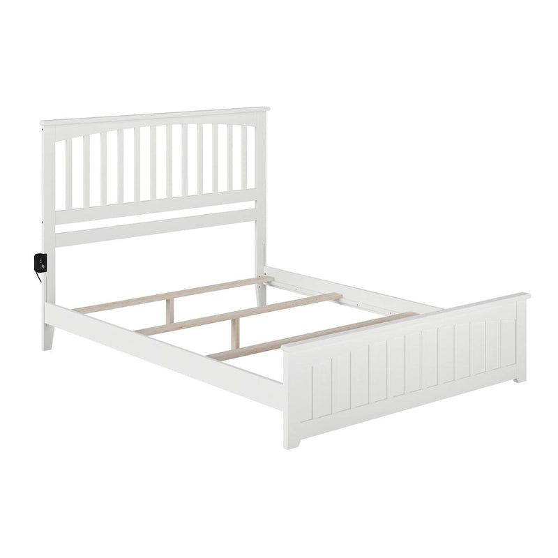 Cadre de lit Queen en bois massif blanc, style mission, pied de lit avec station de recharge, 800 lb