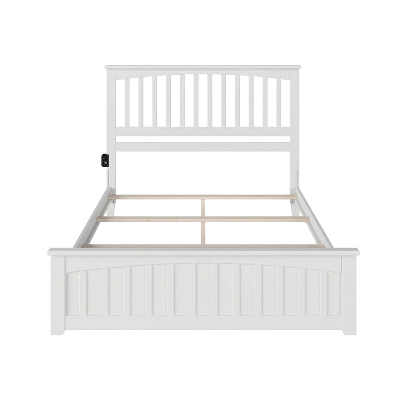 Cadre de lit Queen en bois massif blanc, style mission, pied de lit avec station de recharge, 800 lb
