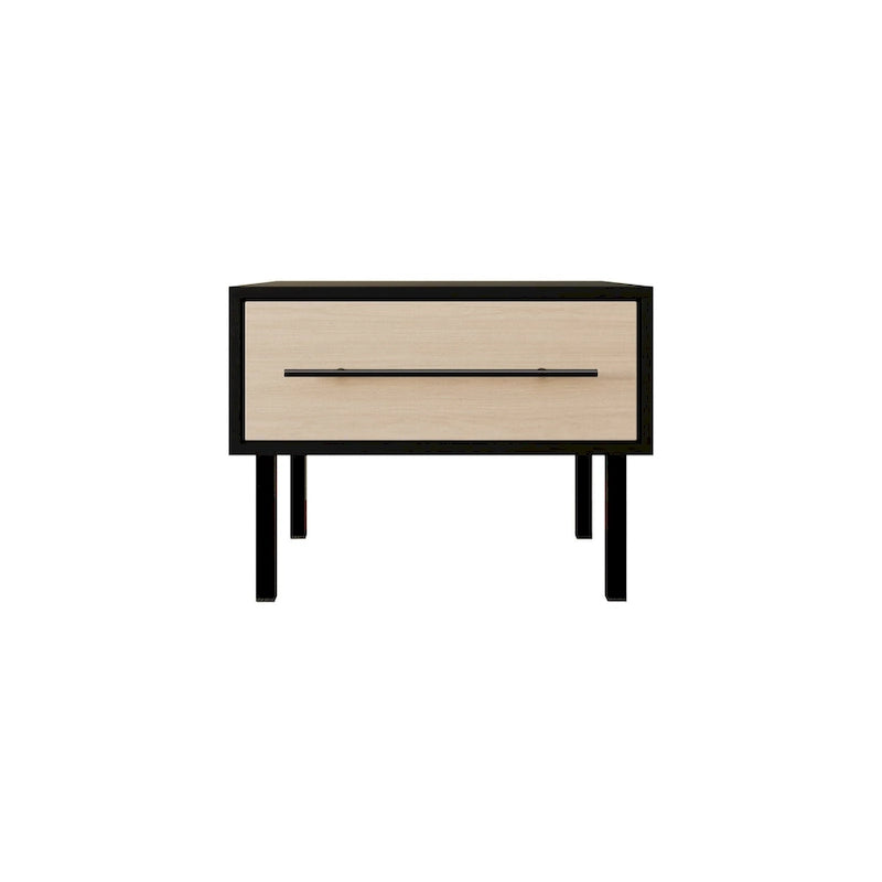 Table de chevet à 1 tiroir en chêne antique bicolore Pieds en métal noir Bois massif
