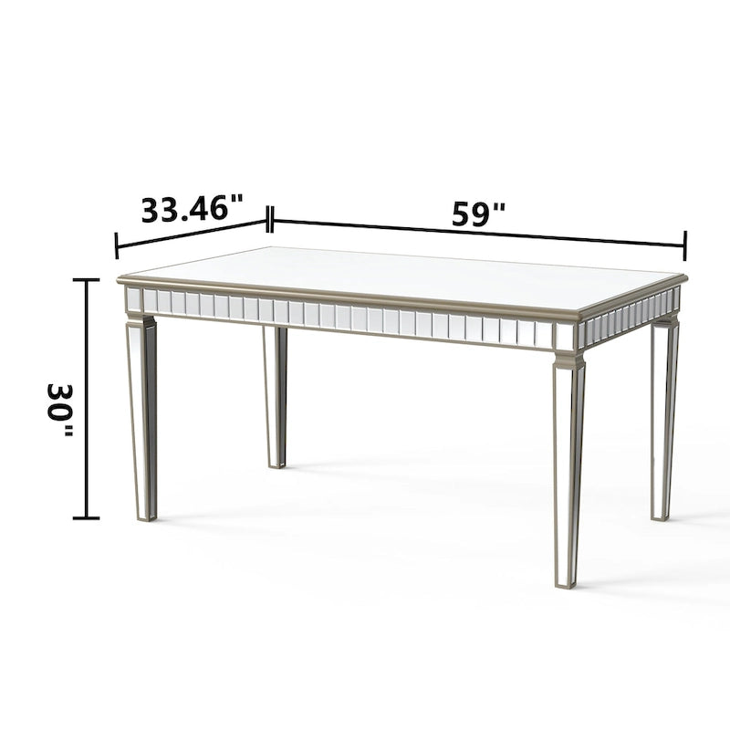 Table à manger rectangulaire 8 places dorée crème miroir avec liseré vintage doré