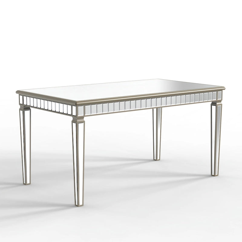 Table à manger rectangulaire 8 places dorée crème miroir avec liseré vintage doré