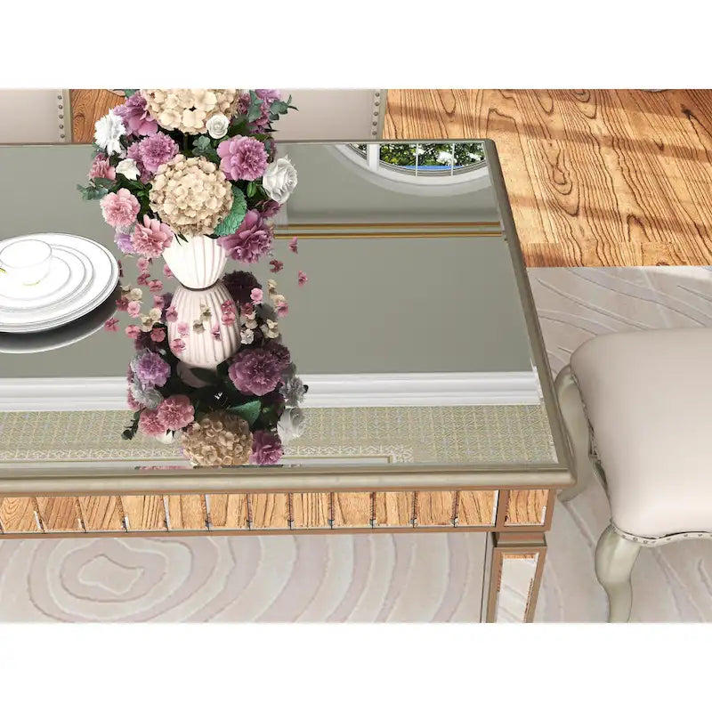 Table à manger rectangulaire 8 places dorée crème miroir avec liseré vintage doré
