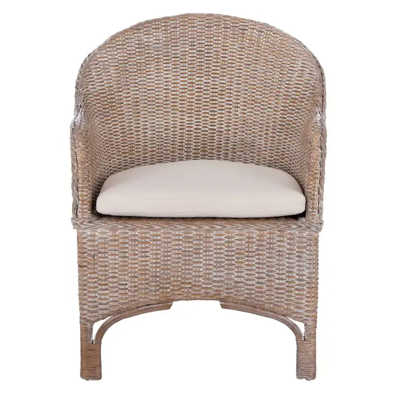 Fauteuil d'appoint en rotin lavé gris avec coussin blanc Style contemporain côtier