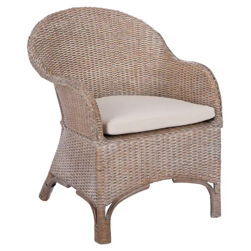 Fauteuil d'appoint en rotin lavé gris avec coussin blanc Style contemporain côtier