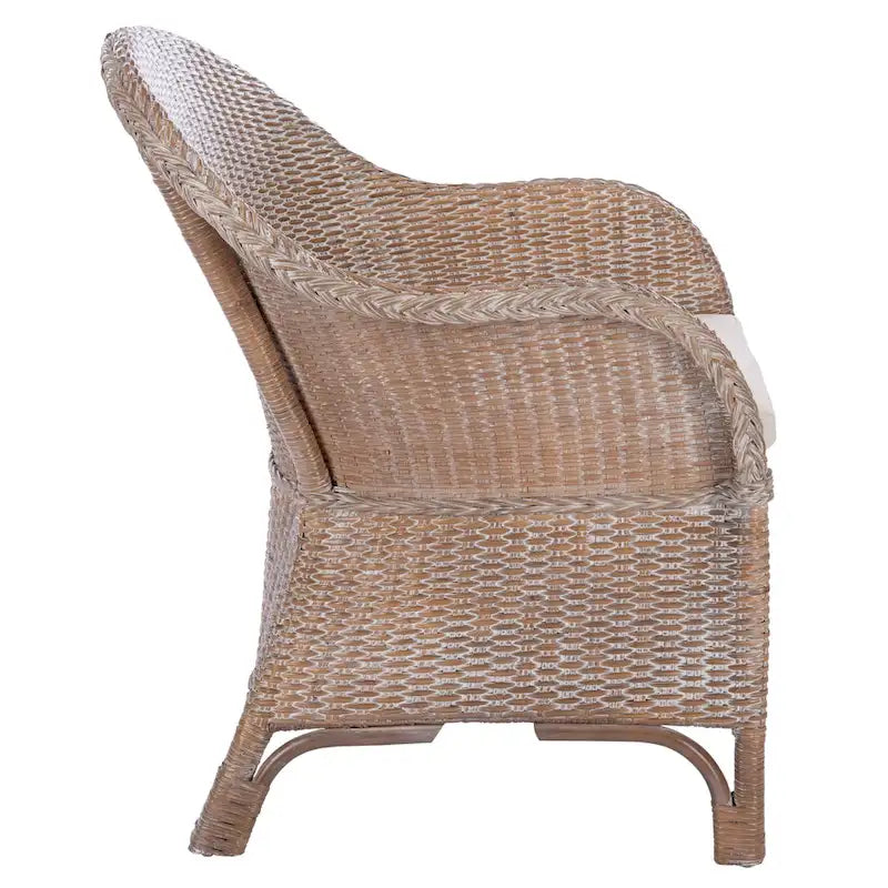 Fauteuil d'appoint en rotin lavé gris avec coussin blanc Style contemporain côtier