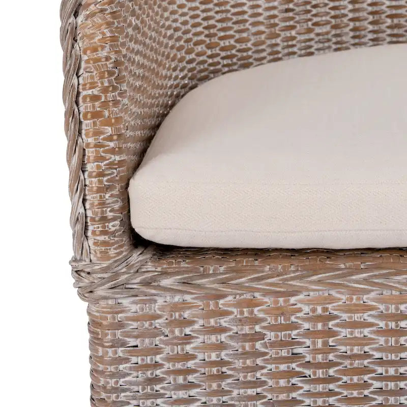 Fauteuil d'appoint en rotin lavé gris avec coussin blanc Style contemporain côtier