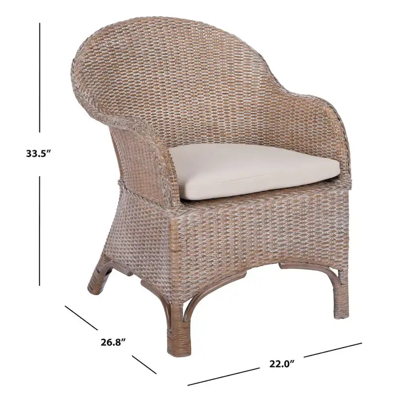 Fauteuil d'appoint en rotin lavé gris avec coussin blanc Style contemporain côtier