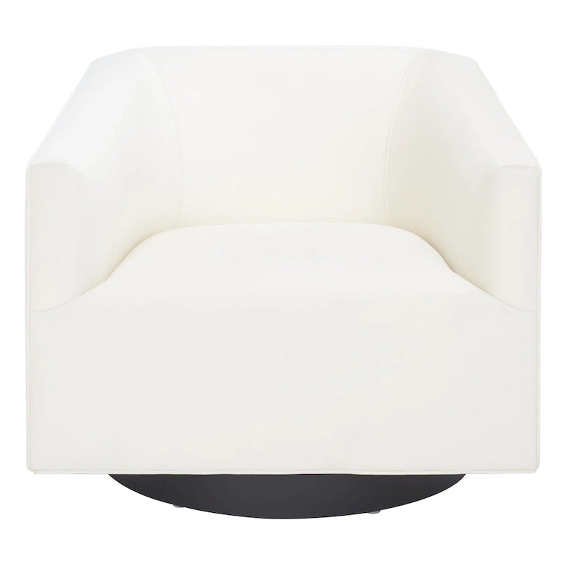 Fauteuil d'appoint pivotant en velours crème Piètement noir Silhouette incurvée contemporaine