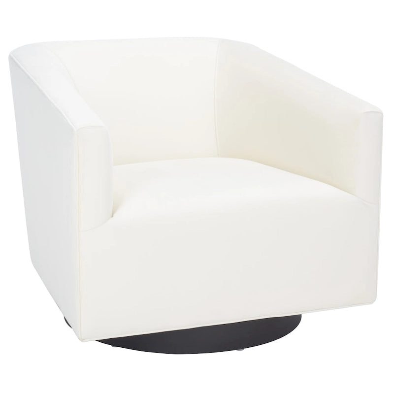 Fauteuil d'appoint pivotant en velours crème Piètement noir Silhouette incurvée contemporaine