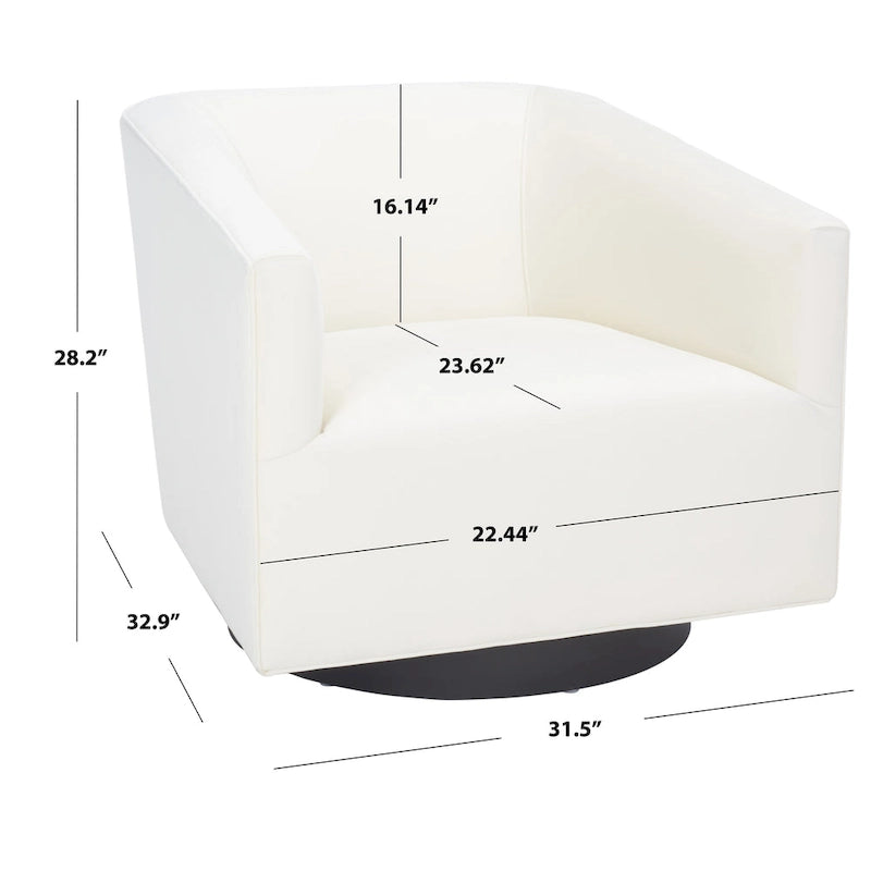Fauteuil d'appoint pivotant en velours crème Piètement noir Silhouette incurvée contemporaine