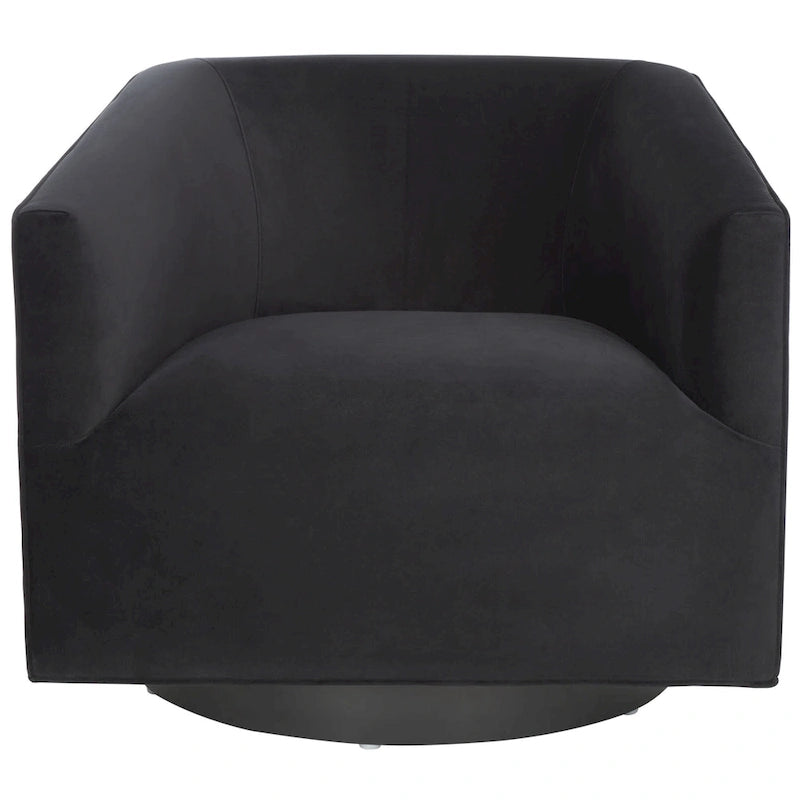 Fauteuil d'appoint pivotant en velours crème Piètement noir Silhouette incurvée contemporaine