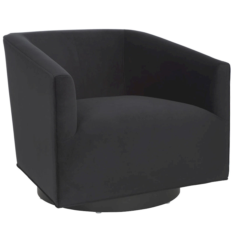 Fauteuil d'appoint pivotant en velours crème Piètement noir Silhouette incurvée contemporaine
