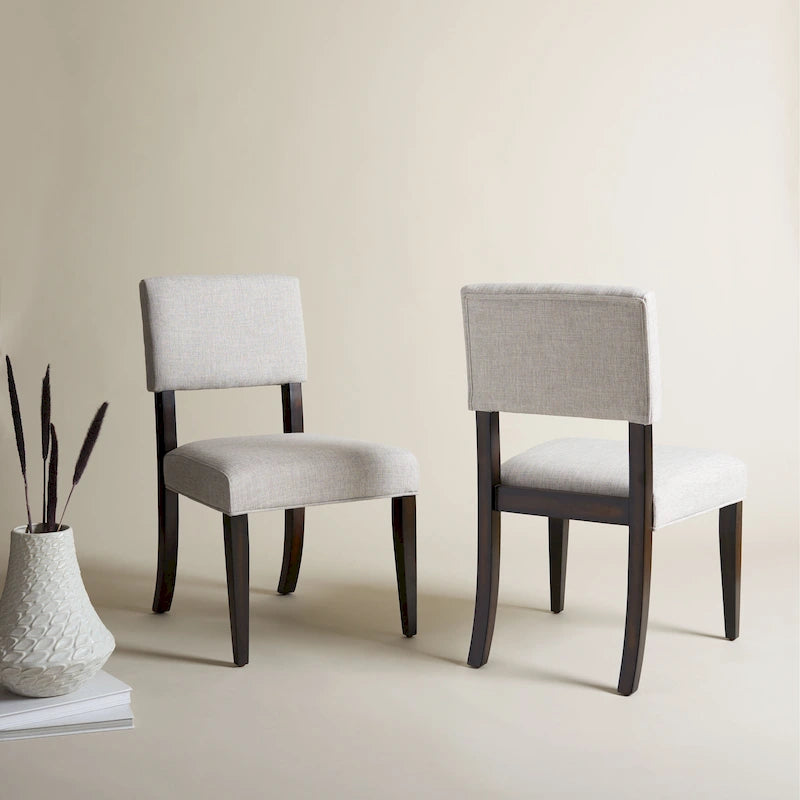 Chaise de salle à manger bistrot française en lin marron foncé, pieds cabriole, cadre en bois sculpté