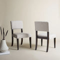 Chaise de salle à manger bistrot française en lin marron foncé, pieds cabriole, cadre en bois sculpté