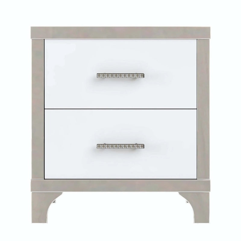 Table de Chevet Noire Laquée avec 2 Tiroirs, Poignées Métalliques, en Aggloméré