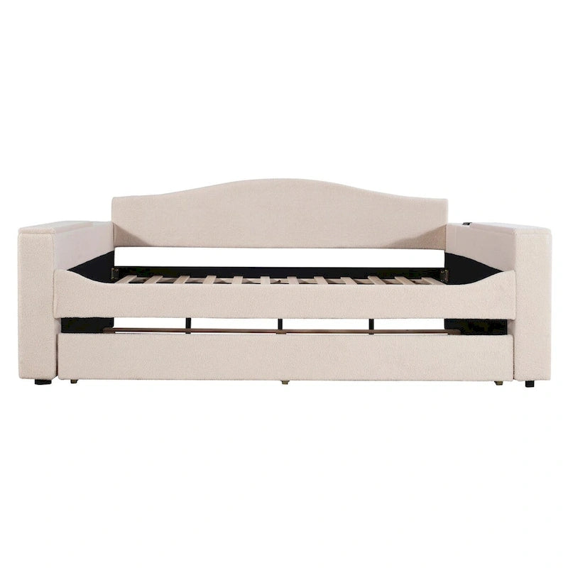 Teddy polaire gris lit de repos complet haut-parleur Bluetooth accoudoirs de rangement gigogne double