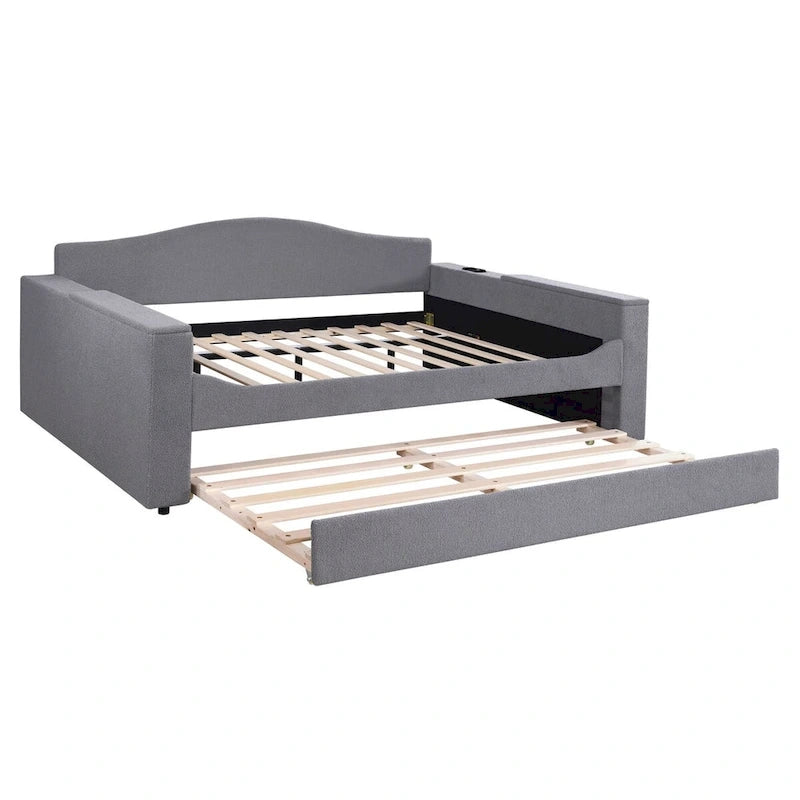 Teddy polaire gris lit de repos complet haut-parleur Bluetooth accoudoirs de rangement gigogne double