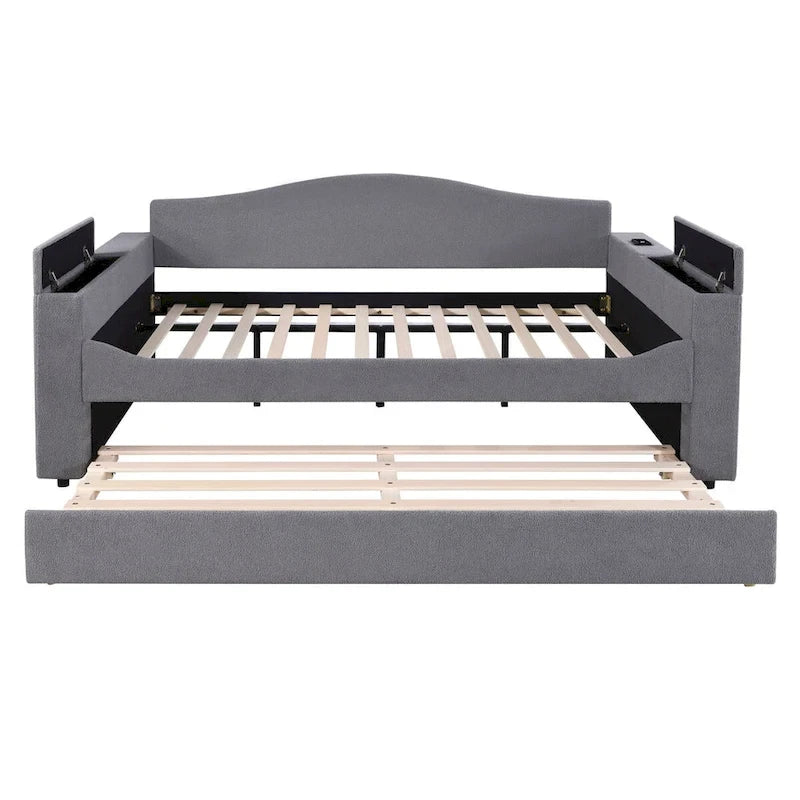 Teddy polaire gris lit de repos complet haut-parleur Bluetooth accoudoirs de rangement gigogne double