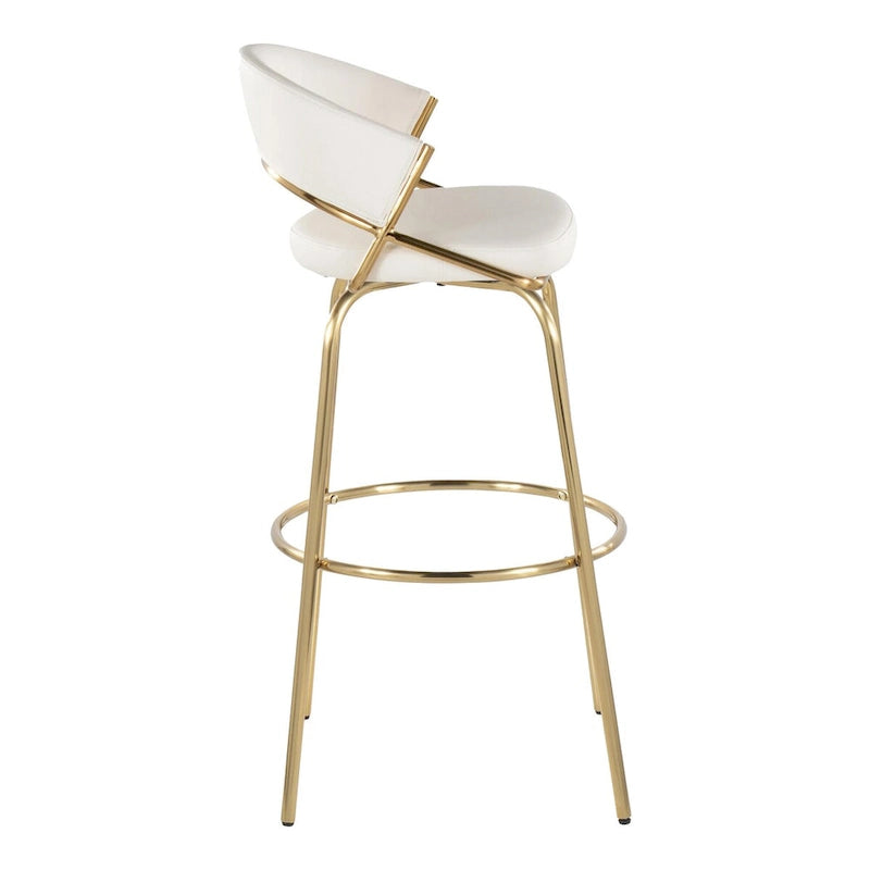 Tabouret de bar en similicuir noir et métal doré, hauteur fixe, pivotant à 360°, style contemporain glamour