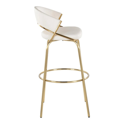 Tabouret de bar en similicuir noir et métal doré, hauteur fixe, pivotant à 360°, style contemporain glamour