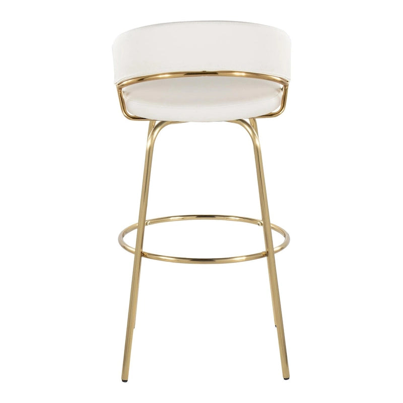 Tabouret de bar en similicuir noir et métal doré, hauteur fixe, pivotant à 360°, style contemporain glamour