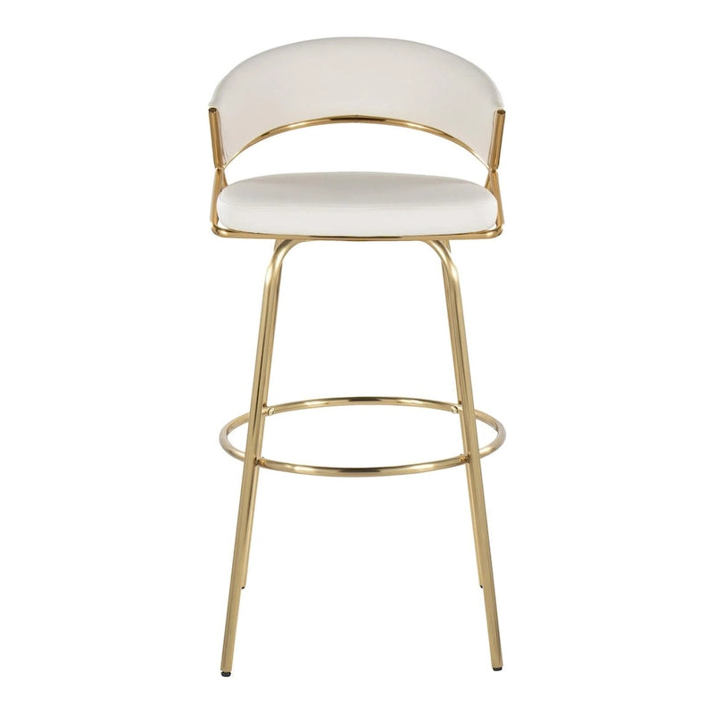 Tabouret de bar en similicuir noir et métal doré, hauteur fixe, pivotant à 360°, style contemporain glamour