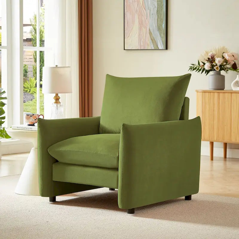 Fauteuil d'appoint moderne discret en tissu blanc cassé avec coussin de 84 cm de profondeur