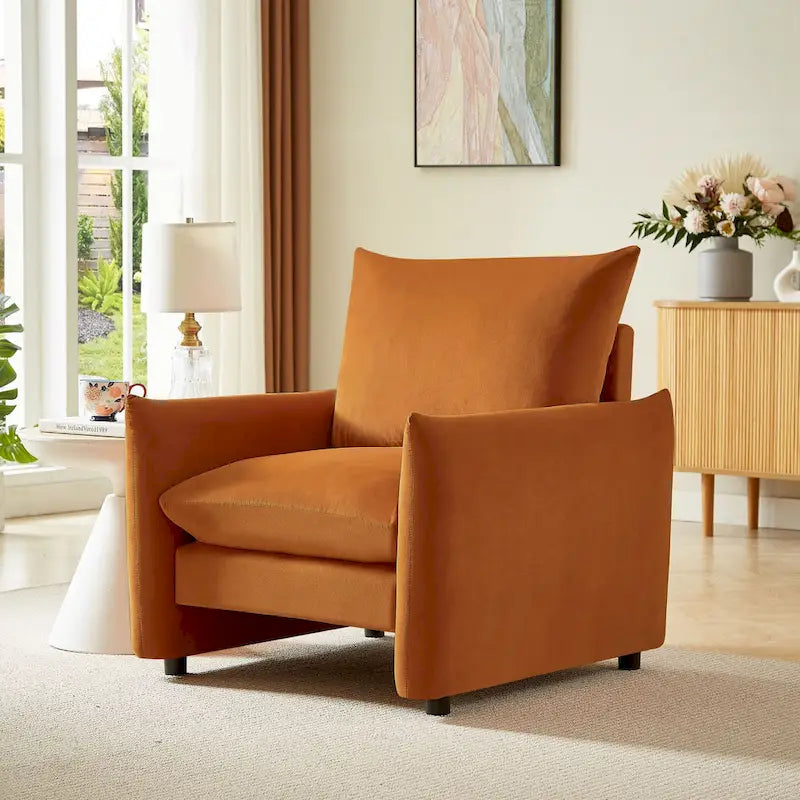 Fauteuil d'appoint moderne discret en tissu blanc cassé avec coussin de 84 cm de profondeur