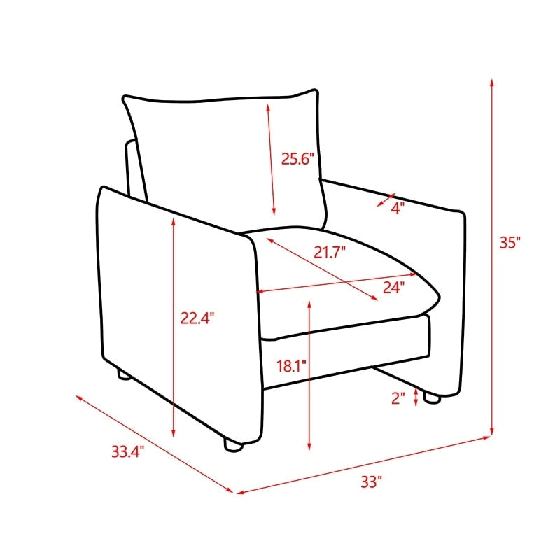 Fauteuil d'appoint moderne discret en tissu blanc cassé avec coussin de 84 cm de profondeur