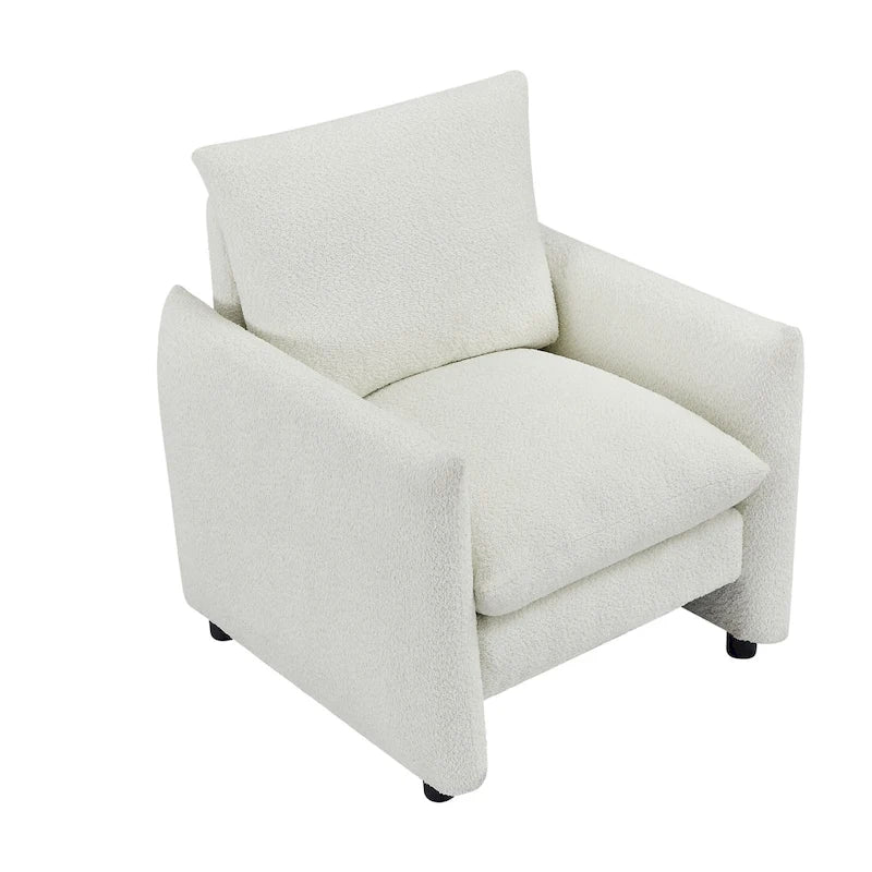 Fauteuil d'appoint moderne discret en tissu blanc cassé avec coussin de 84 cm de profondeur