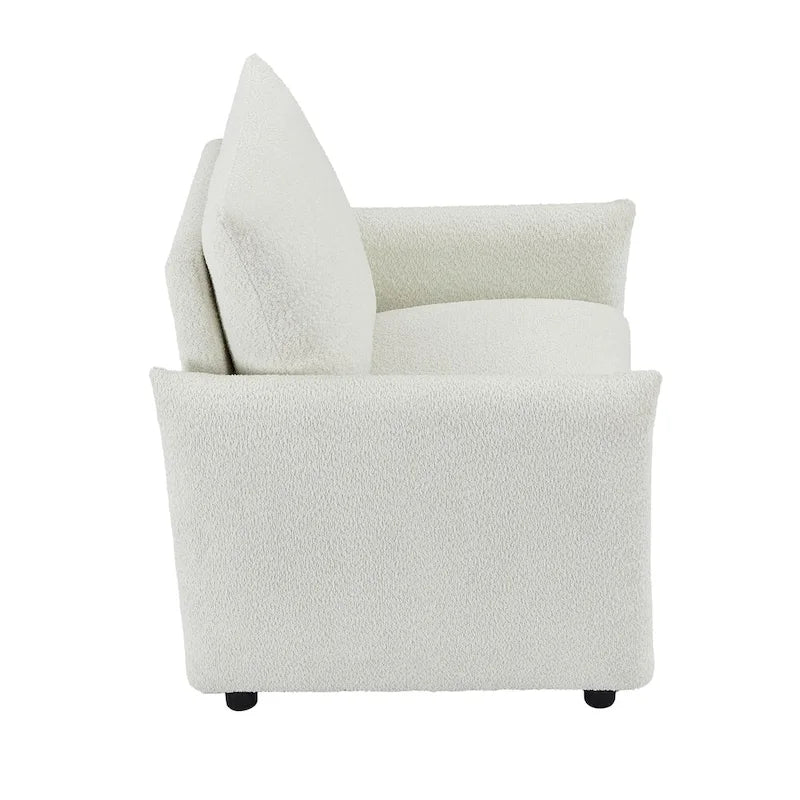 Fauteuil d'appoint moderne discret en tissu blanc cassé avec coussin de 84 cm de profondeur