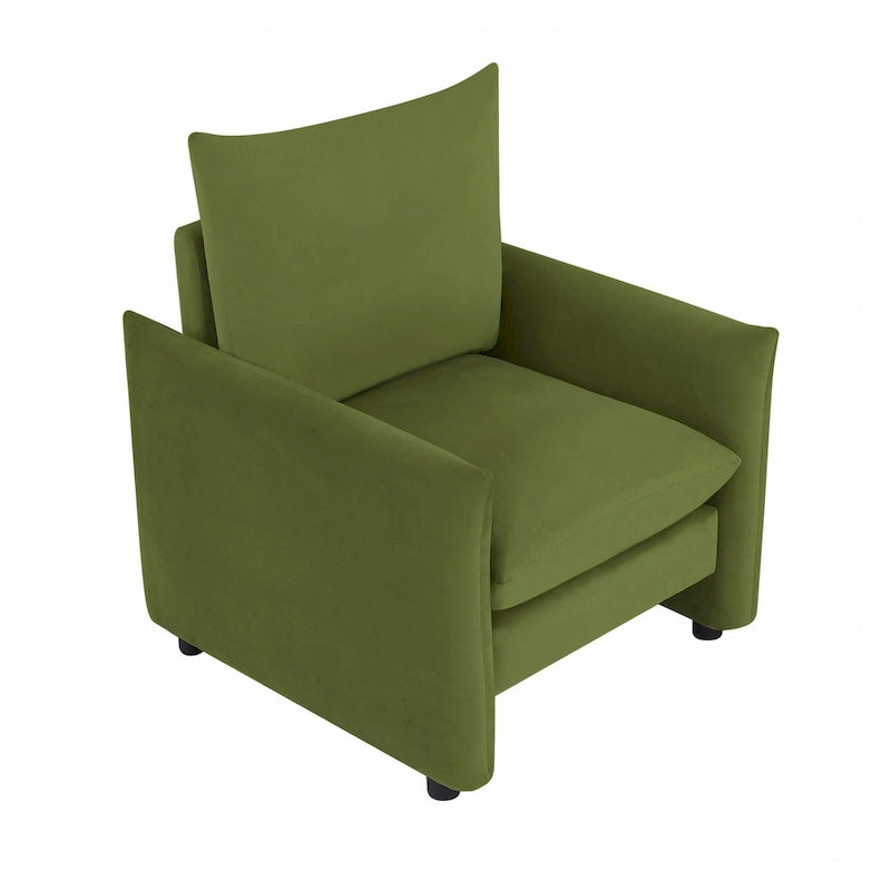 Fauteuil d'appoint moderne discret en tissu blanc cassé avec coussin de 84 cm de profondeur