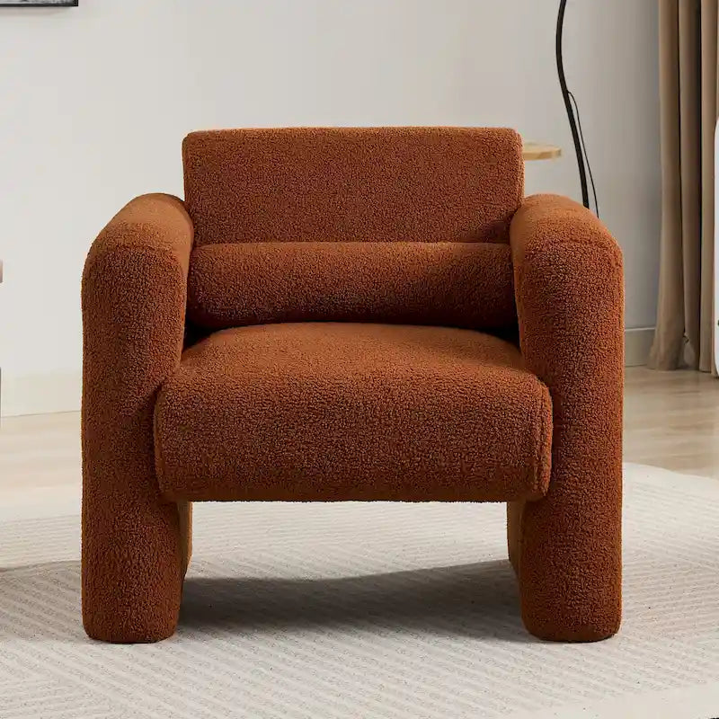 Fauteuil d'appoint en tissu peluche orange brûlé avec coussin en mousse à mémoire de forme de 8 pouces et cadre en bois