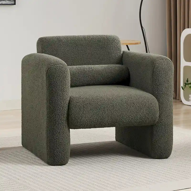 Fauteuil d'appoint en tissu peluche orange brûlé avec coussin en mousse à mémoire de forme de 8 pouces et cadre en bois