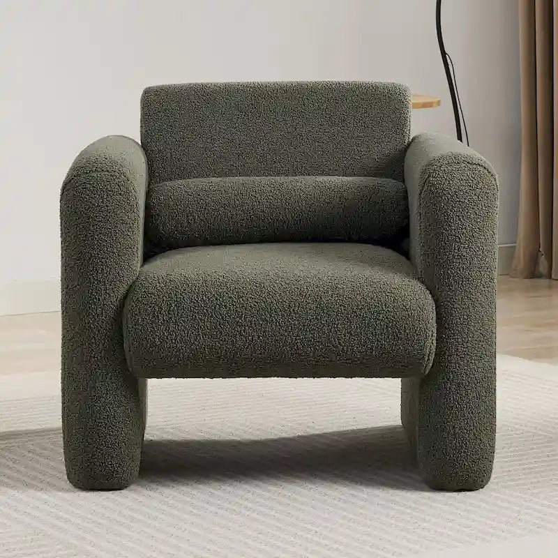 Fauteuil d'appoint en tissu peluche orange brûlé avec coussin en mousse à mémoire de forme de 8 pouces et cadre en bois