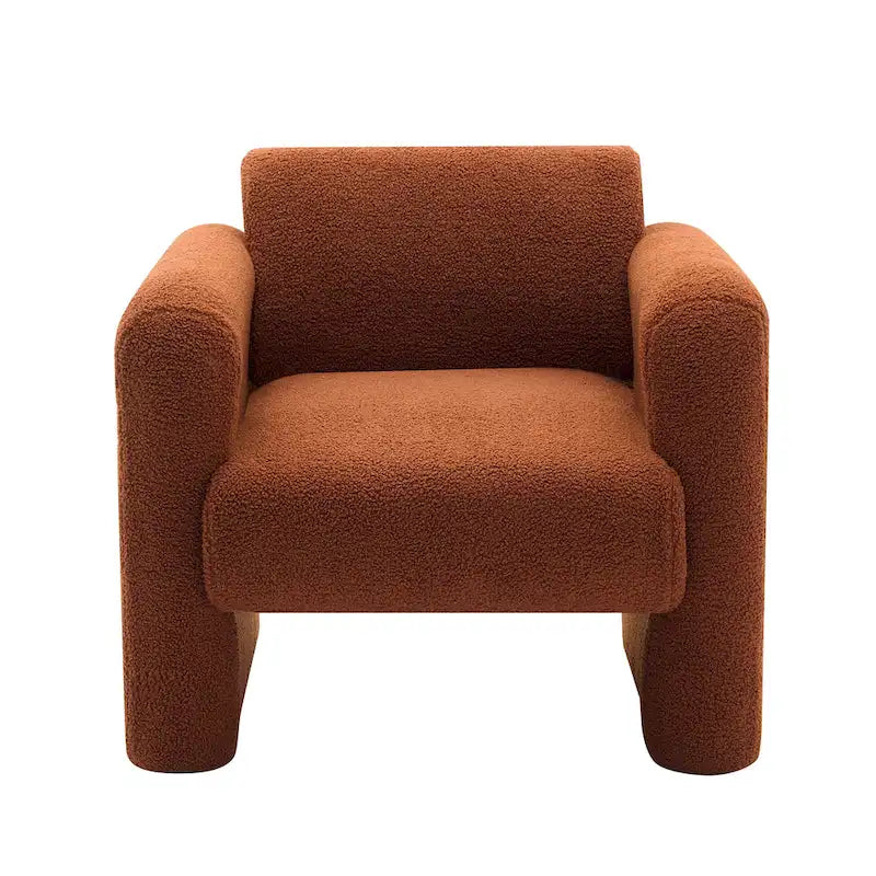 Fauteuil d'appoint en tissu peluche orange brûlé avec coussin en mousse à mémoire de forme de 8 pouces et cadre en bois