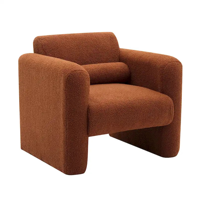Fauteuil d'appoint en tissu peluche orange brûlé avec coussin en mousse à mémoire de forme de 8 pouces et cadre en bois