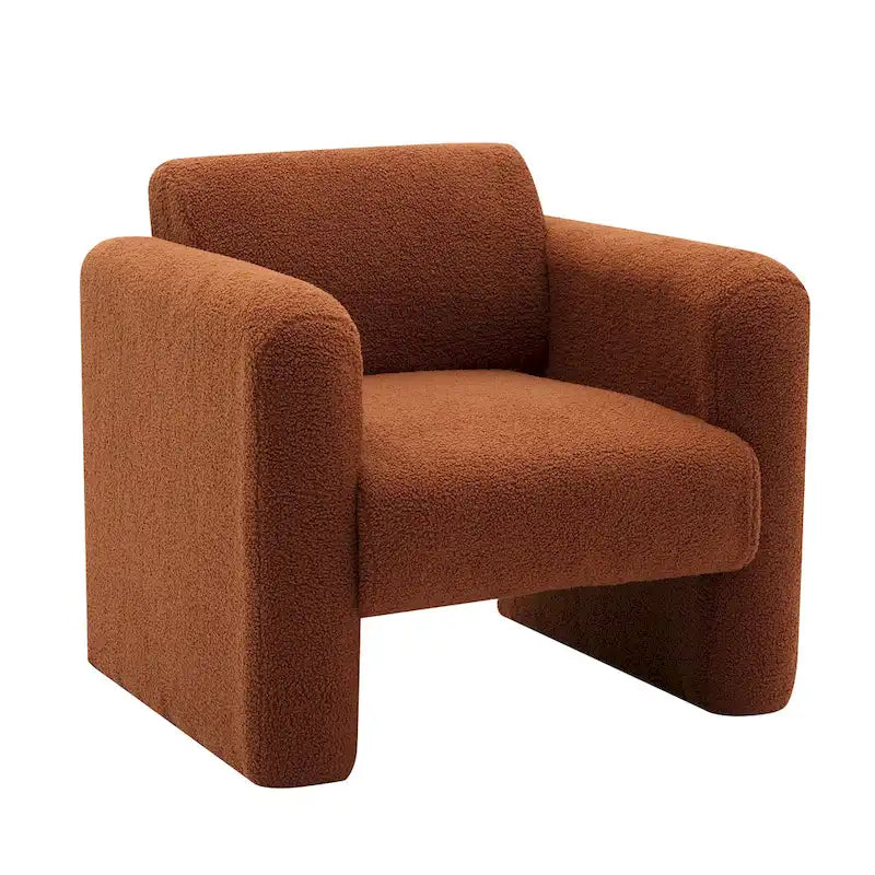 Fauteuil d'appoint en tissu peluche orange brûlé avec coussin en mousse à mémoire de forme de 8 pouces et cadre en bois