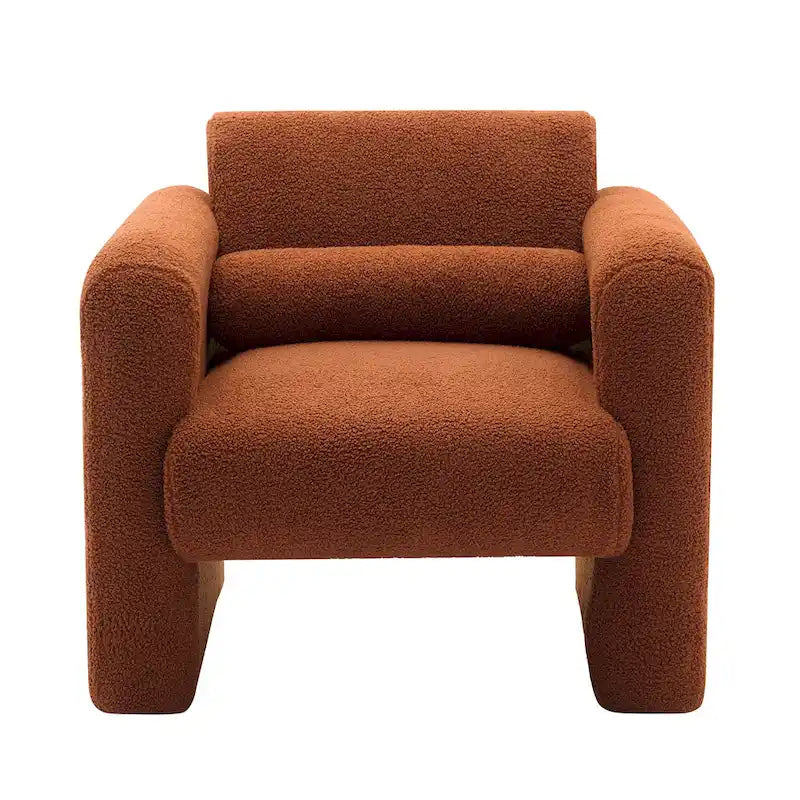 Fauteuil d'appoint en tissu peluche orange brûlé avec coussin en mousse à mémoire de forme de 8 pouces et cadre en bois