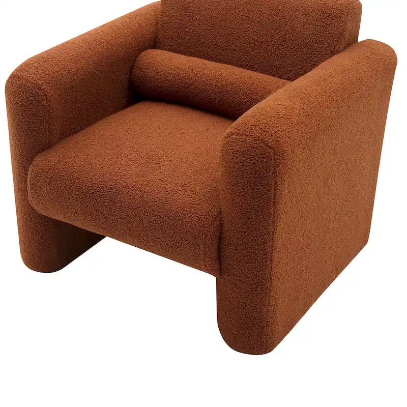 Fauteuil d'appoint en tissu peluche orange brûlé avec coussin en mousse à mémoire de forme de 8 pouces et cadre en bois