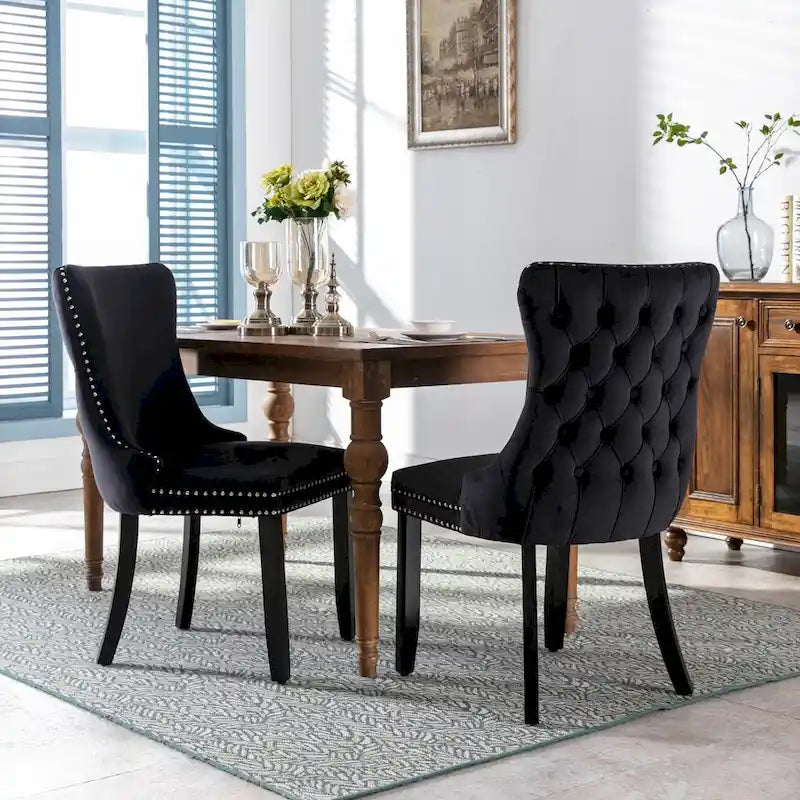 Chaise de salle à manger à dossier haut en velours doré avec ailes et rivets, style Mid-Century