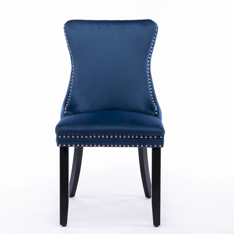 Chaise de salle à manger à dossier haut en velours doré avec ailes et rivets, style Mid-Century