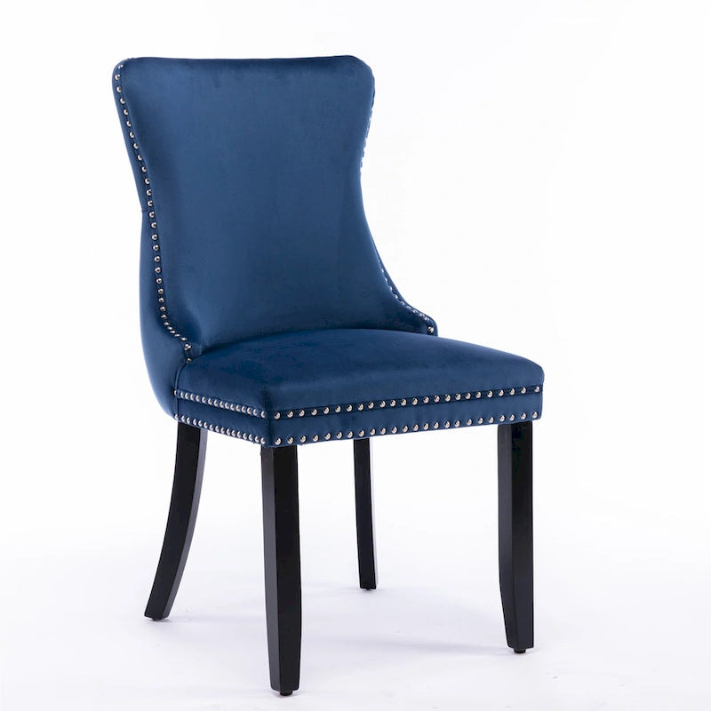 Chaise de salle à manger à dossier haut en velours doré avec ailes et rivets, style Mid-Century